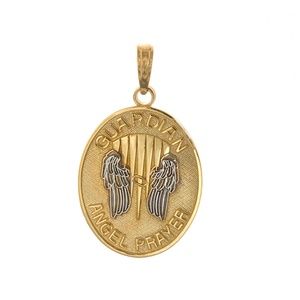 14k Yellow Gold Guardian Angel Wing Prayer Charm Pendant